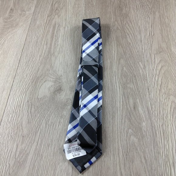 JF J. Ferrar Gray & Blue Plaid Narrow Tie - Picture 3 of 3